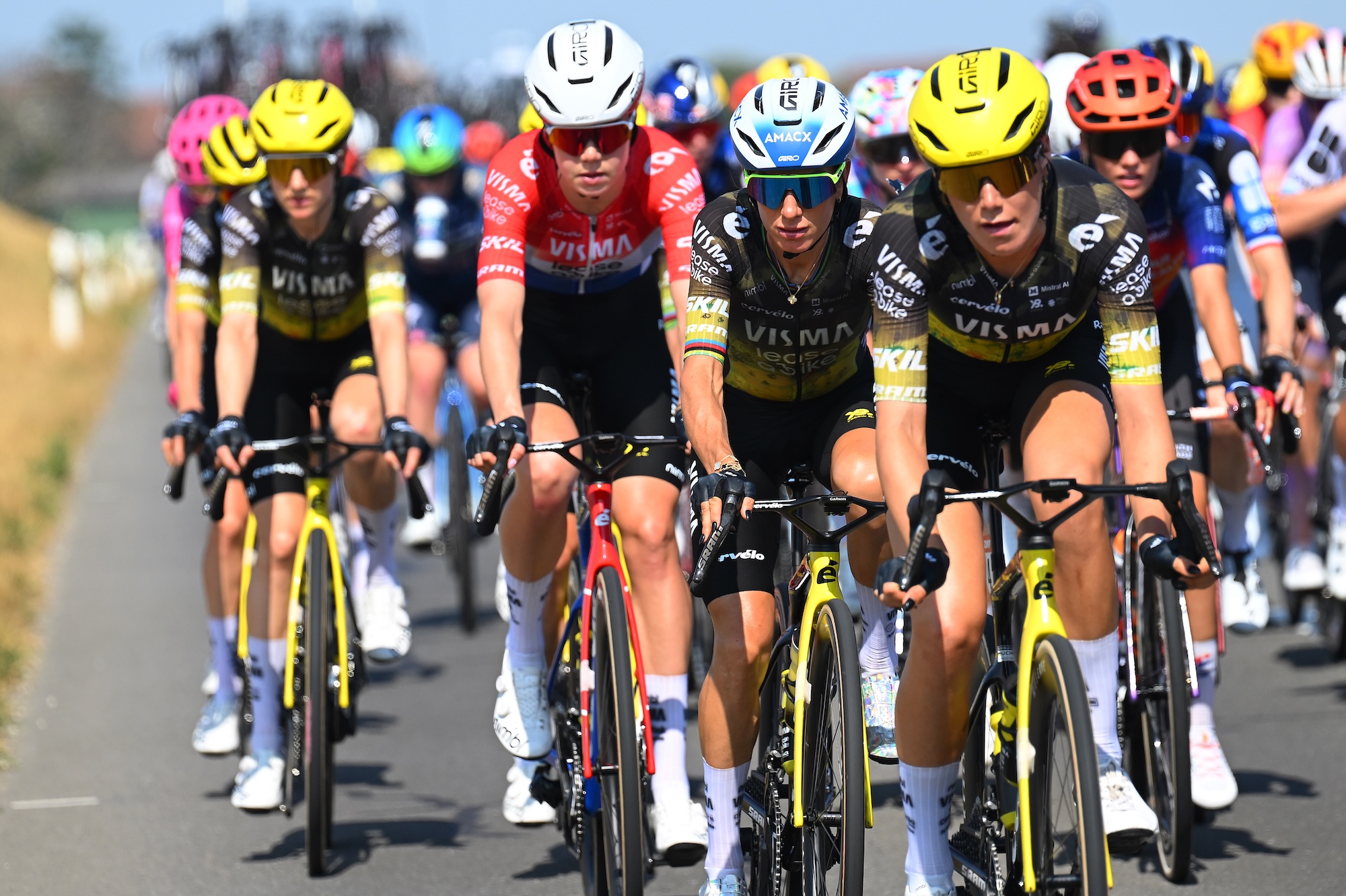 GENEVA, SWITZERLAND - AUGUST 02: Pauline Ferrand-Prevot of France and Team Visma | Lease a Bike Women competes during the 5th Tour de France Femmes 2026, Stage 2 a 147.9km stage from Aigle to Geneva / #UCIWWT / on August 02, 2026 in Geneva, Switzerland. (Photo by Tim de Waele/Getty Images)