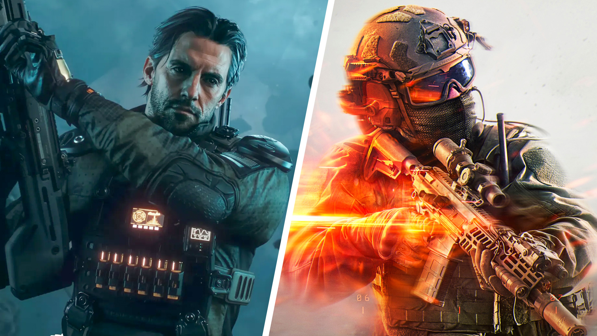 Official marketing material for Black Ops 7 and Battlefield 6, side-by-side.