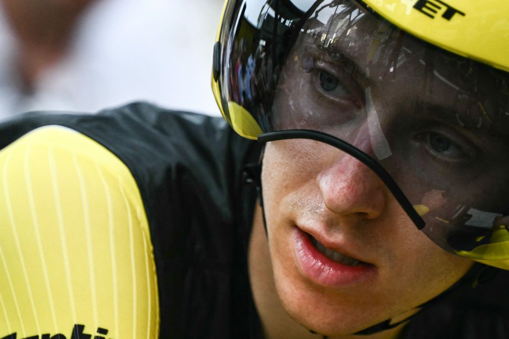 UAE Team Emirates team's Slovenian rider Tadej Pogacar looks on prior to take the start of the 21st and final stage of the 111th edition of the Tour de France cycling race, a 33,7 km individual time-trial between Monaco and Nice, on July 21, 2024. (Photo by Marco BERTORELLO / AFP)