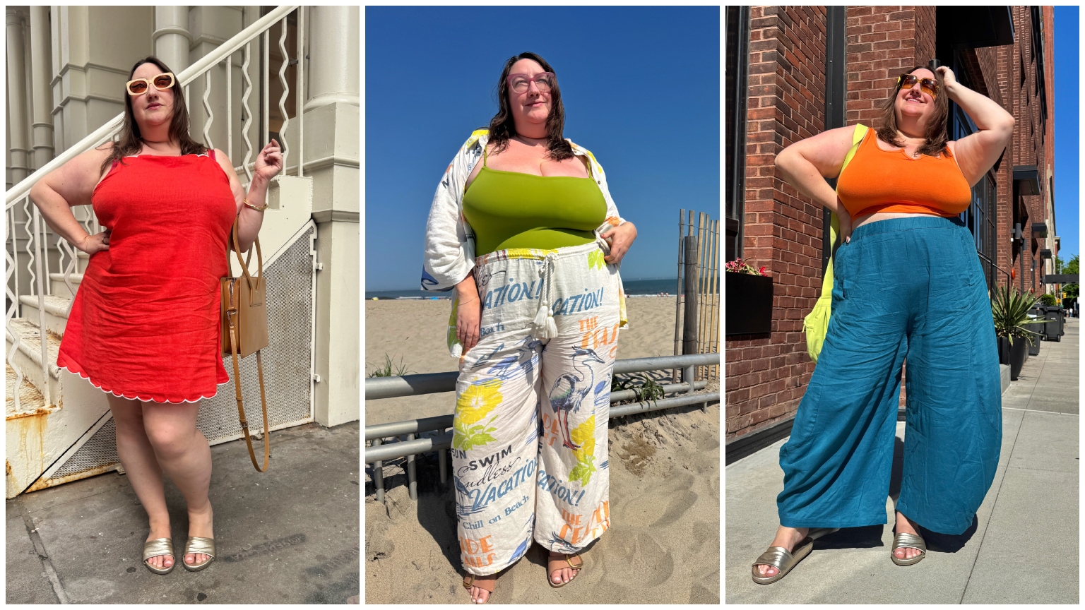 split image of Sarah Chiwaya in colorful linen fashion