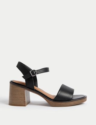 M&S Leather Ankle Strap Block Heel Sandals