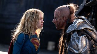 Milly Alcock and Matthias Schoenaerts in Supergirl
