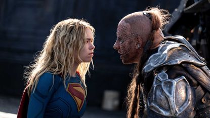 Milly Alcock and Matthias Schoenaerts in Supergirl