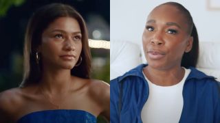 From left to right: Zendaya looking to her right in Challengers and Venus Williams talking to the camera on her YouTube Channel.