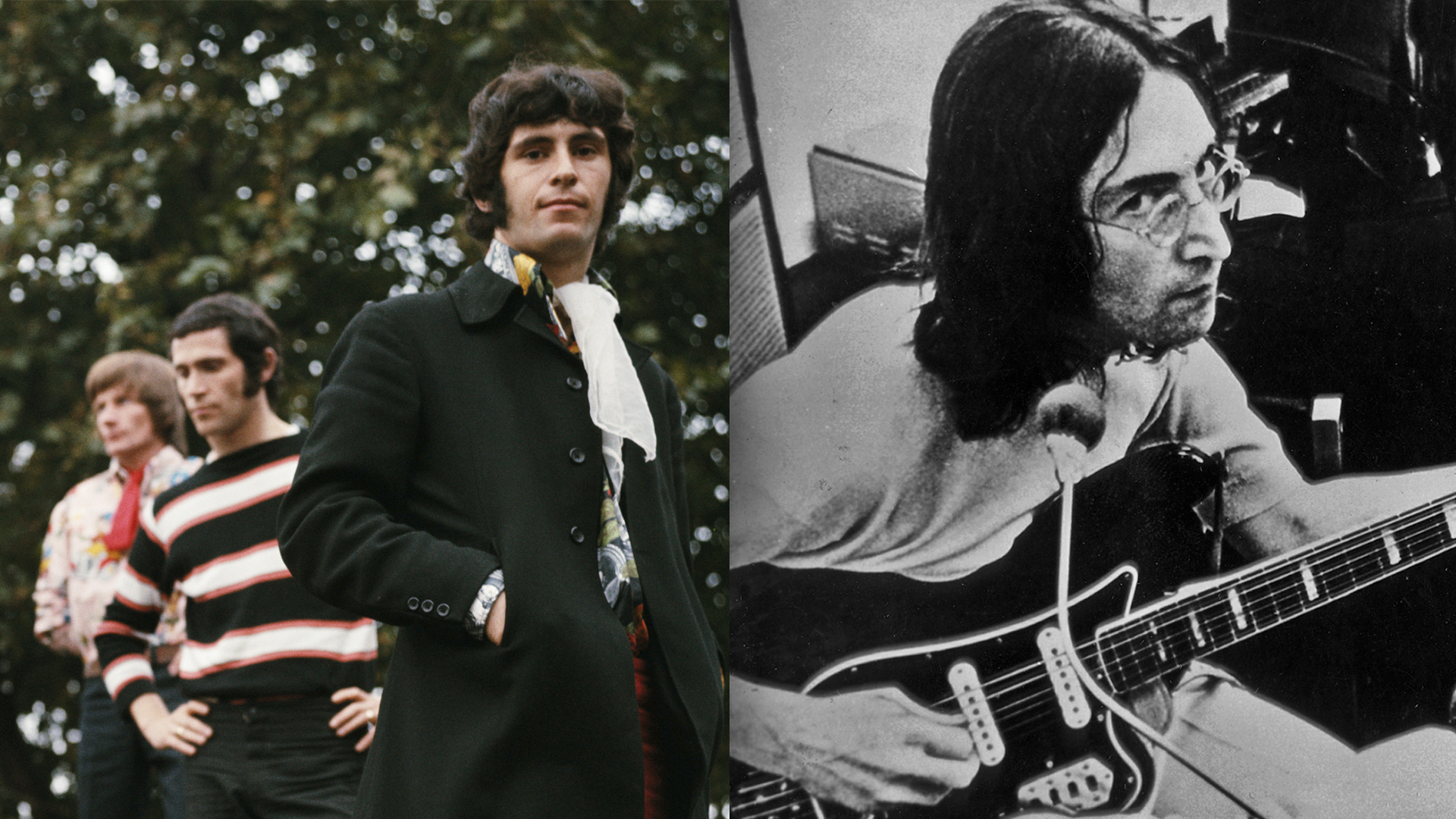 LEFT: British pop group Simon Dupree and the Big Sound, circa 1967. RIGHT: John Lennon plays a Fender VI six-string bass in Abbey Road, in 1969
