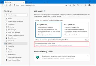 Microsoft Edge Kids Mode allowed sites