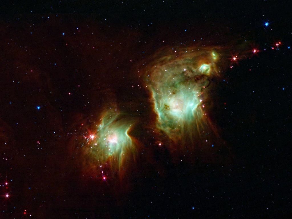 New stars burst into being in the star-forming nebula Messier 78, imaged by NASA&#039;s Spitzer Space Telescope. 