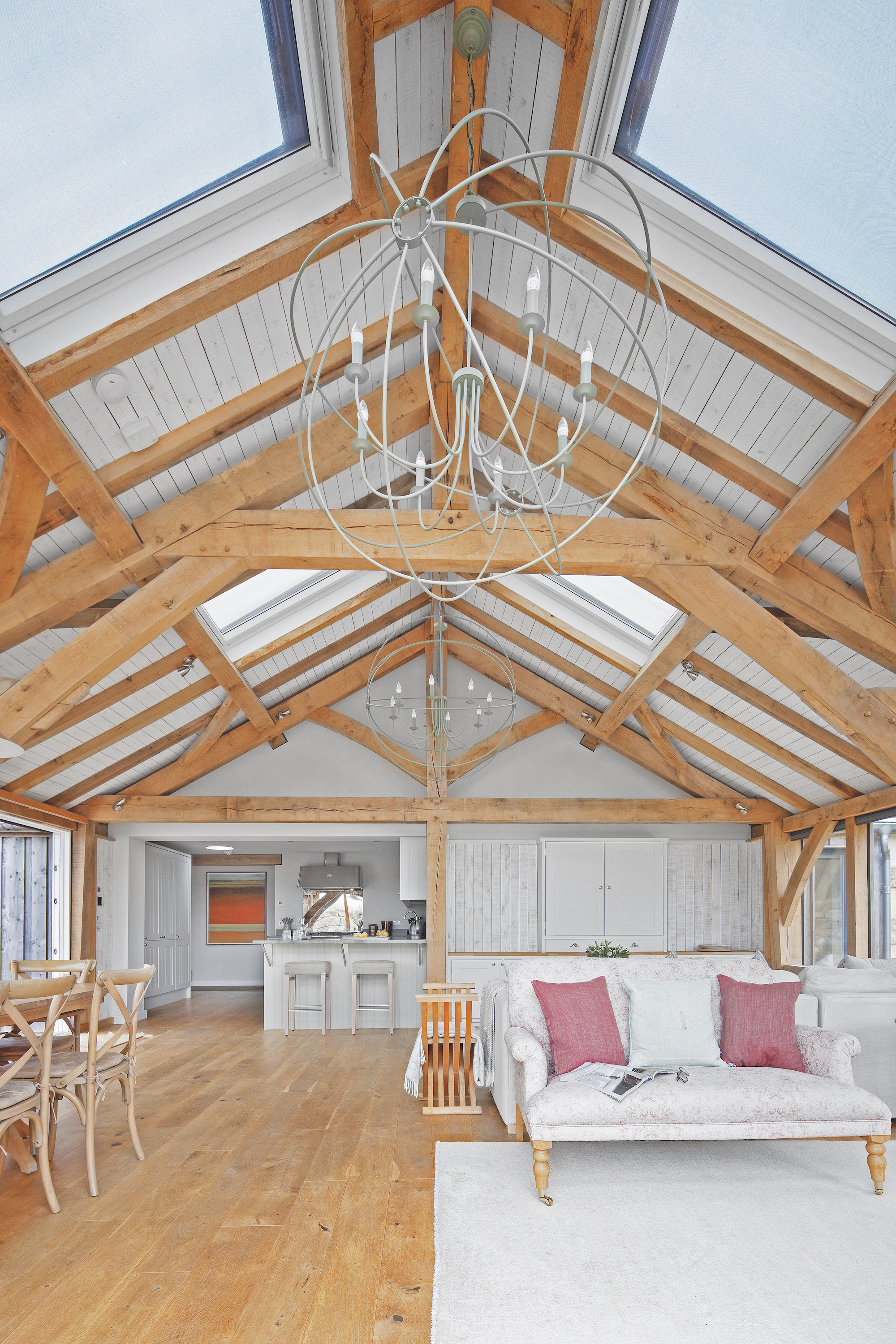 rooflights in oak frame extension living room