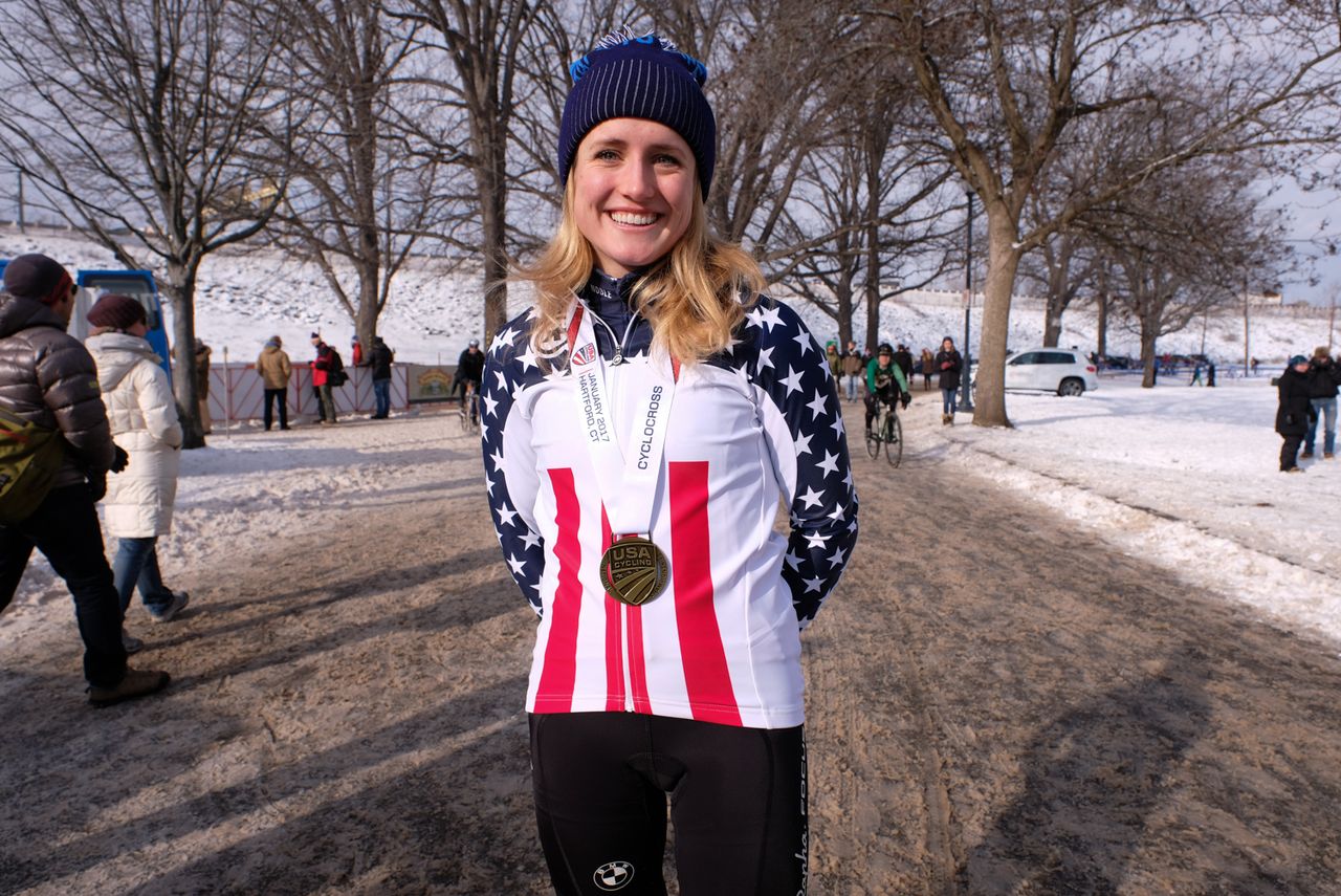 Ellen Noble (Aspire Racing) in her new stars and stripes jersey