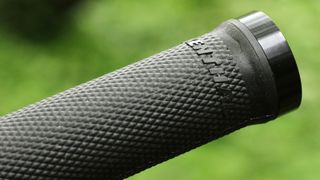 Close up detail of the knurled pattern on bike grip