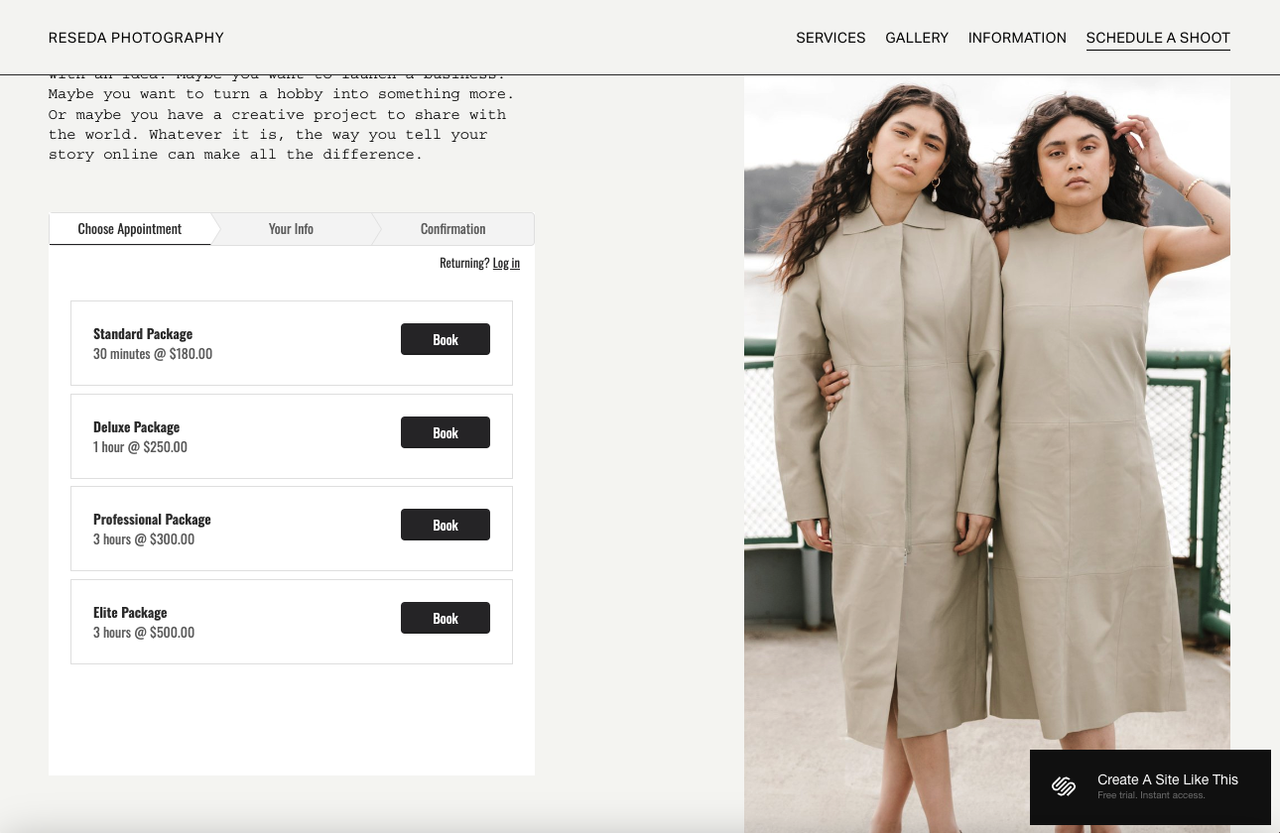 screenshot of Squarespace template