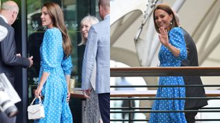 Kate Middleton wearing a blue polka dot dress at wimbledon tennis