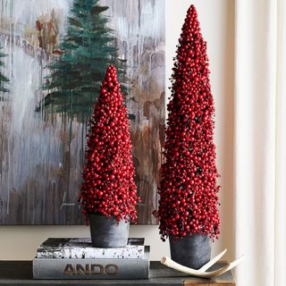 Pottery barn red and white christmas decor 