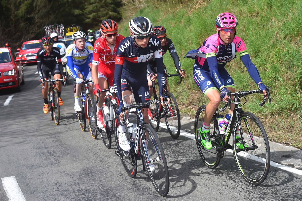 Cl&eacute;ment Chevrier (IAM Cycling) and Diego Ulissi (Lampre Merida) lead the early break