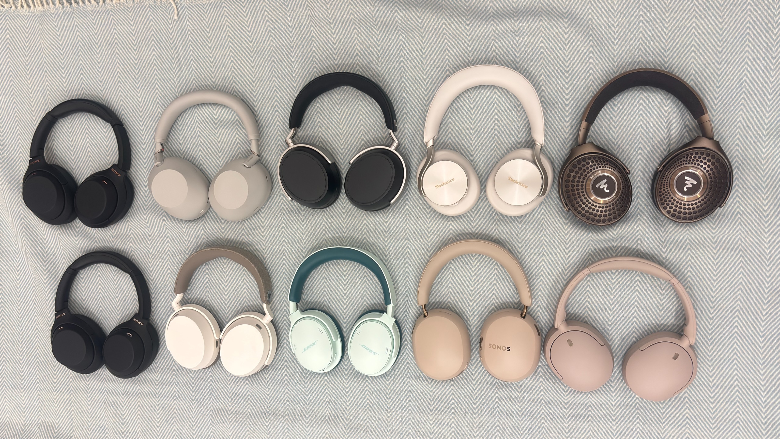 Wireless headphones group image on a rug