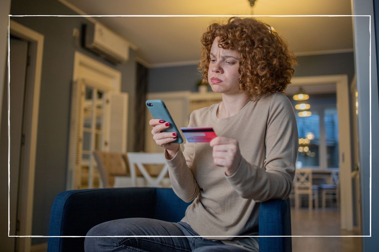 Woman feeling guilty spending while shopping online