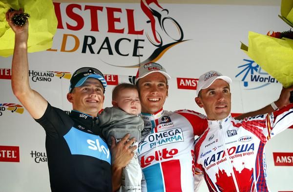 The Amstel Gold's podium: Simon Gerrans (Sky), Philippe Gilberg (Omega Pharma-Lotto) and Joaquim Rodriguez (Katusha)