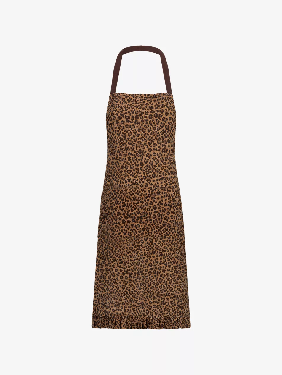 Leopard-Print Tie-Up Cotton Apron
