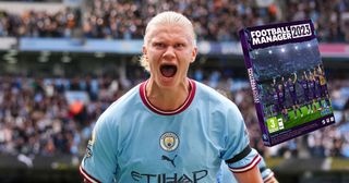 Erling Haaland of Manchester City celebrates after scoring his teams second goal during the Premier League match between Manchester City and Manchester United at Etihad Stadium on October 02, 2022 in Manchester, England.