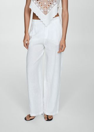 100% Linen Trousers With Darts