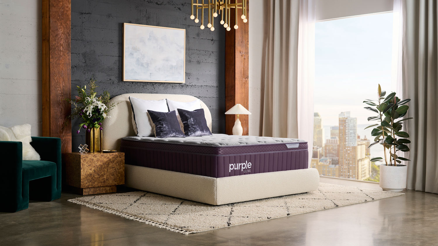 Purple Rejuvenate mattress in a bedroom
