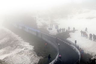 MONTE ZONCOLAN ITALY MAY 22 Bauke Mollema of Netherlands and Team Trek Segafredo Egan Arley Bernal Gomez of Colombia and Team INEOS Grenadiers Pink Leader Jersey at Monte Zoncolan 1730m during the 104th Giro dItalia 2021 Stage 14 a 205km stage from Cittadella to Monte Zoncolan 1730m Snow Fog Fans Public UCIworldtour girodiitalia Giro on May 22 2021 in Monte Zoncolan Italy Photo by Stuart FranklinGetty Images