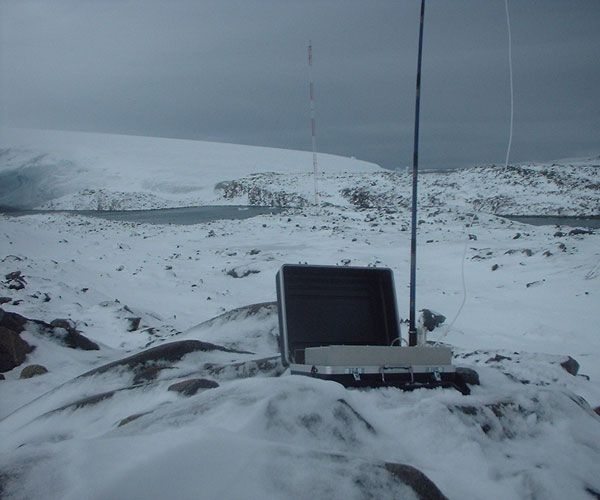 Atmospheric samples collected around the world have greatly refined estimates of growth of carbon dioxide in Earth&#039;s atmosphere. Above, a sampling station on the Antarctic Peninsula.