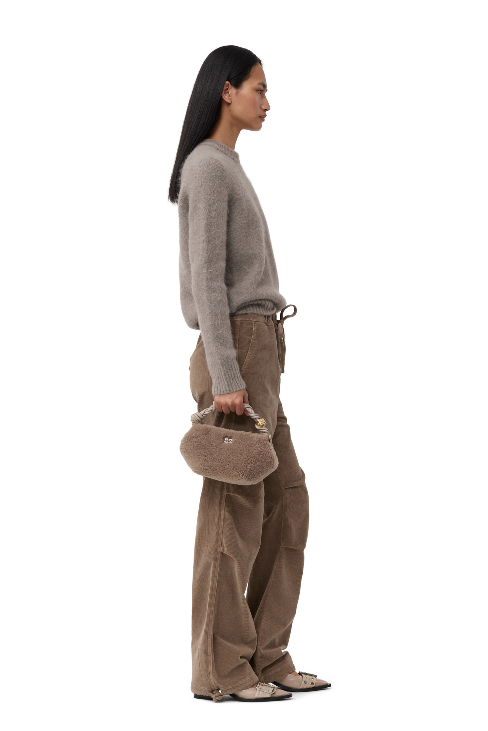 Light Grey Fluffy Mini GANNI Bou Bag