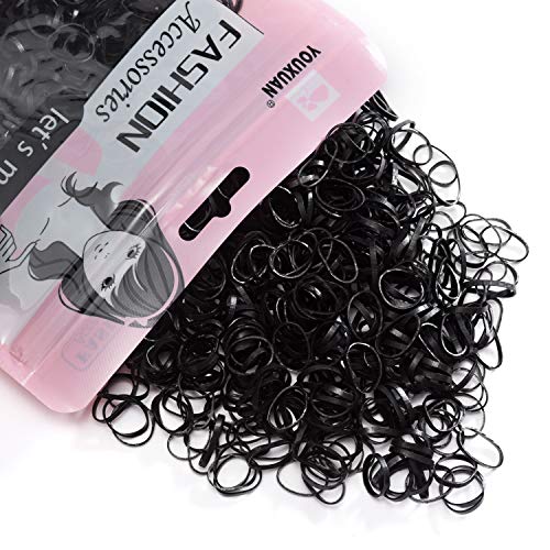 Youxuan 1000-Pack Elastic Hair Ties Non-Slip Rubber Hair Bands for Girls, Black
