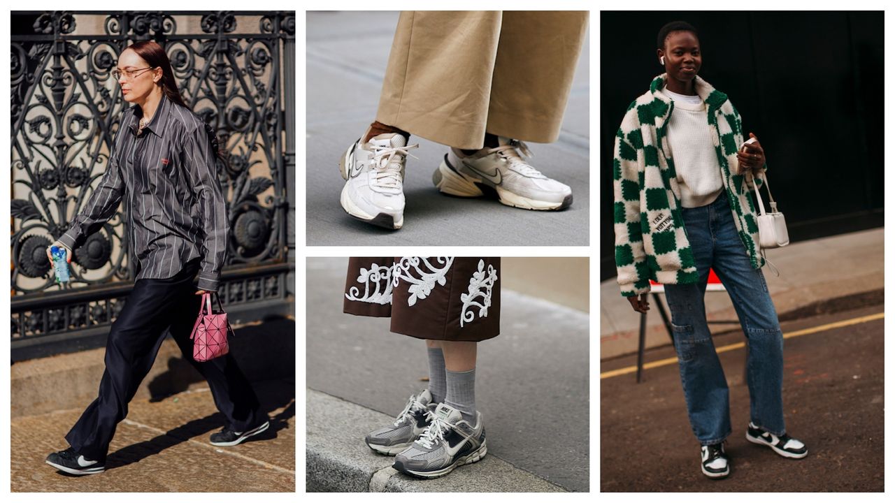 Women wearing nike sneakers on the street. 