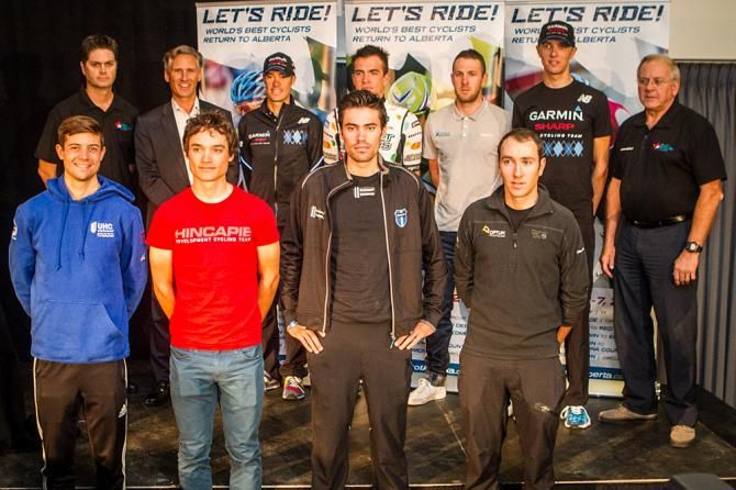 Riders line up after today's press conference