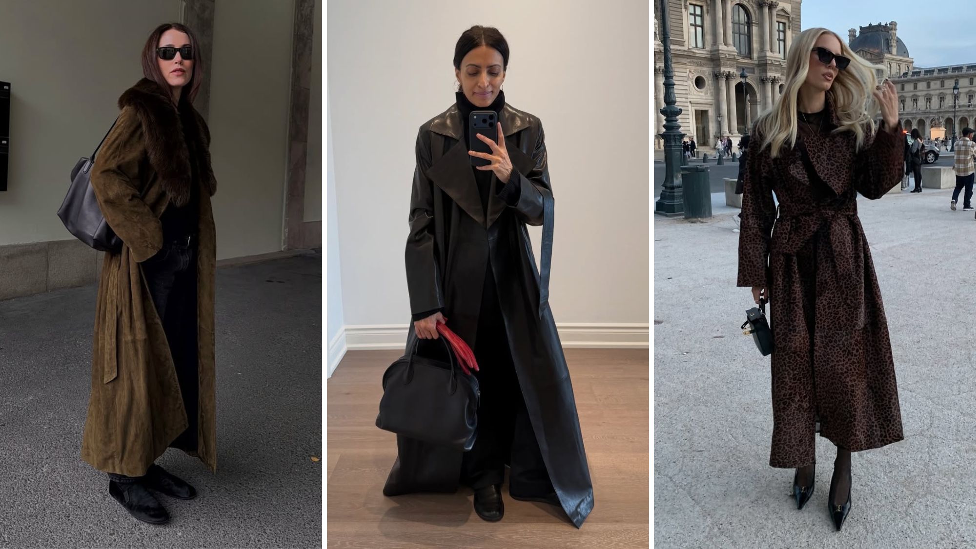 annabel rosendahl, leonie hanne and neelam gill wearing nour hammour coats