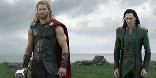 Thor and Loki on Earth with Mjolnir