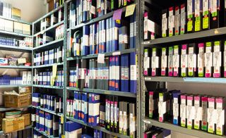 Shelves of videotape archive at the artist’s studio