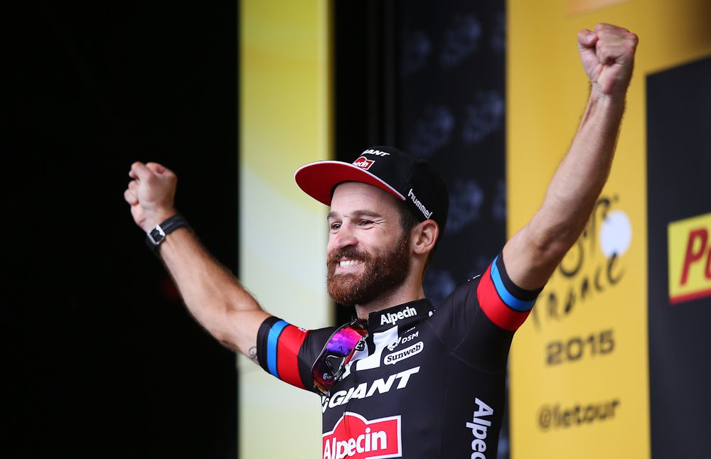 Simon Geschke on the stage 17 podium.