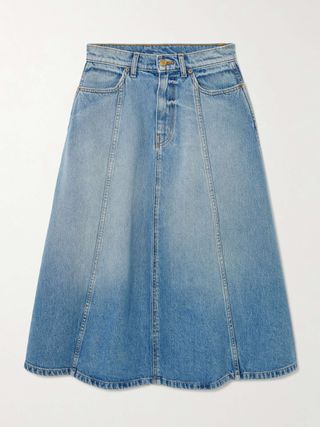 Simone Paneled Upcycled Denim Midi Skirt