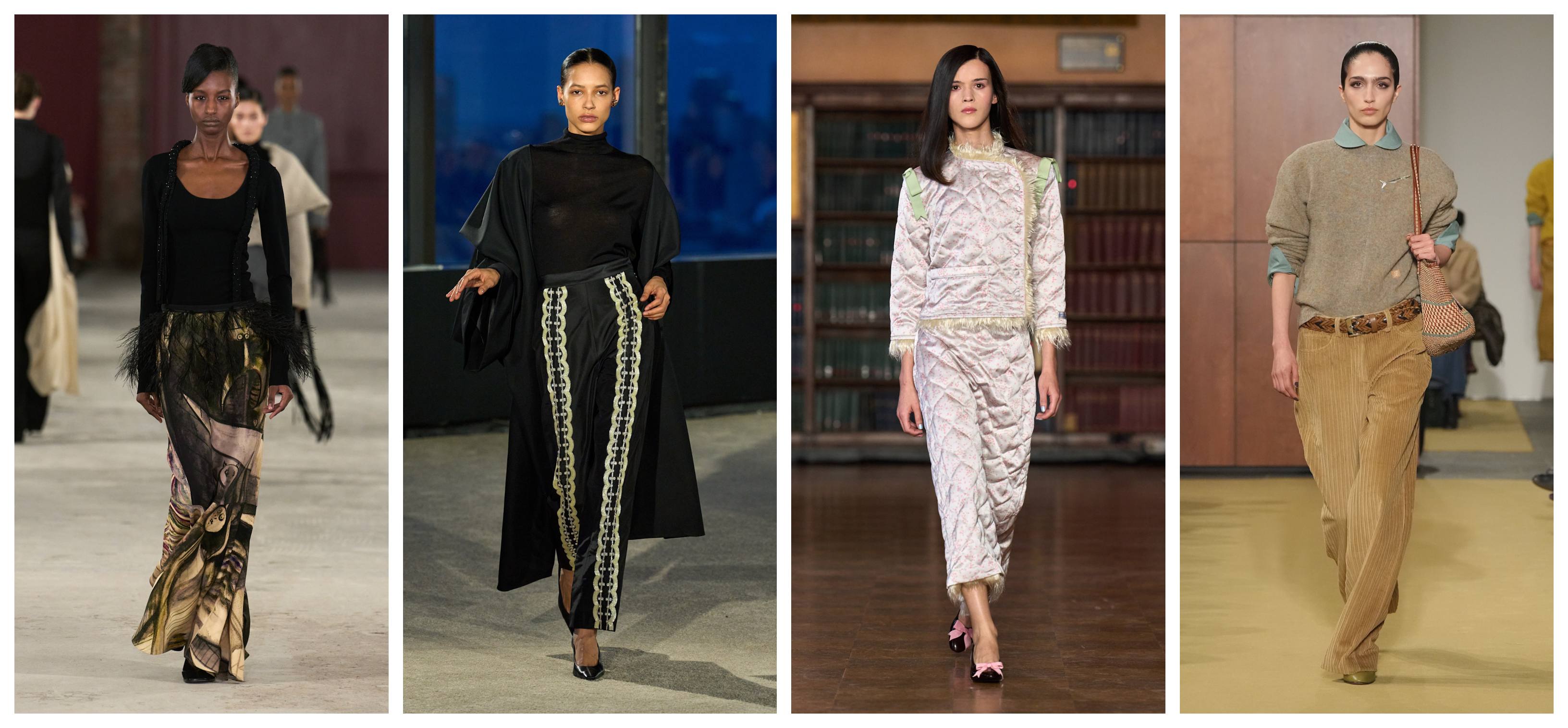 models at Diotima, Kallmeyer, Sandy Liang, and Tory Burch wearing pieces inspired by their families or memories