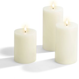 LampLust Ivory Flameless Flickering Ivory Candles, Set of 3 - 3x4