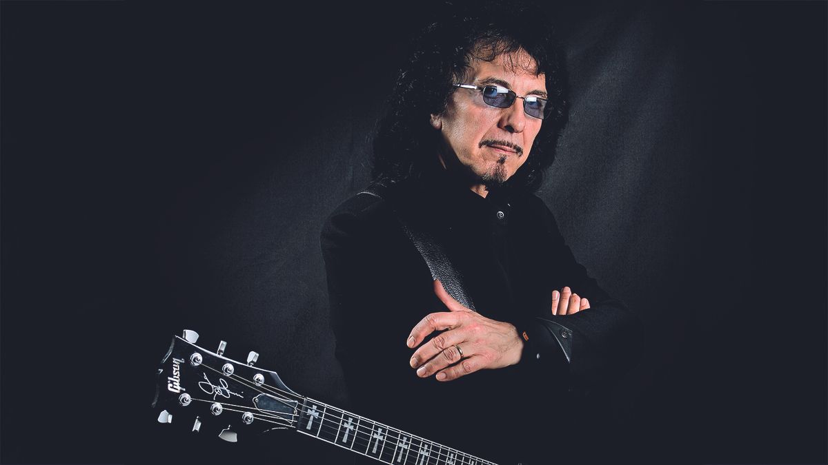 Black Sabbath guitarist Tony Iommi, with his signature Gibson SG electric guitar. During a shoot for Guitarist Magazine, April 7, 2009. 