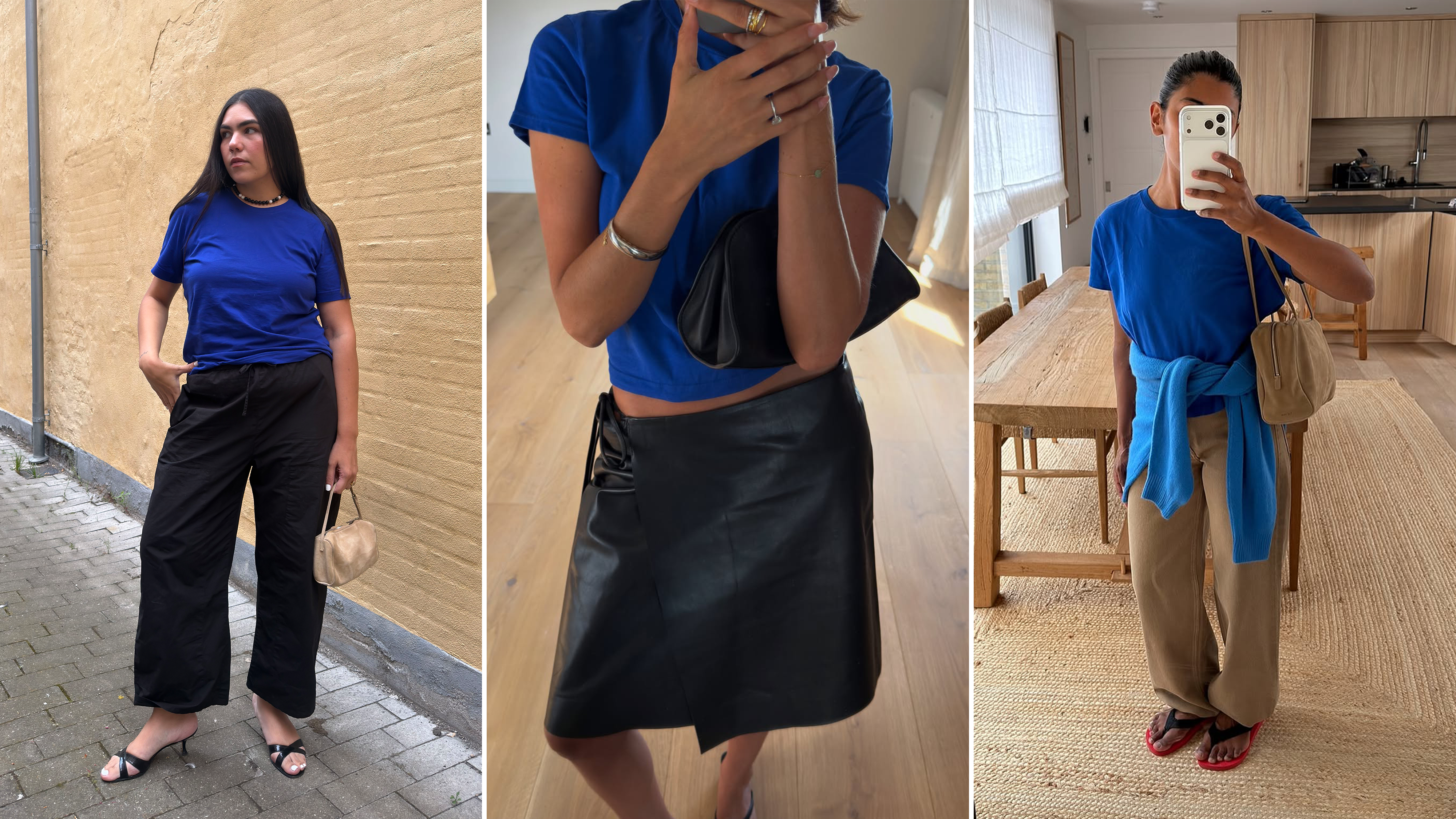 cobalt blue t-shirt outfit ideas on influencers and editors