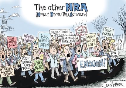 Political cartoon U.S. Student protests Washington NRA March for Our Lives gun violence
