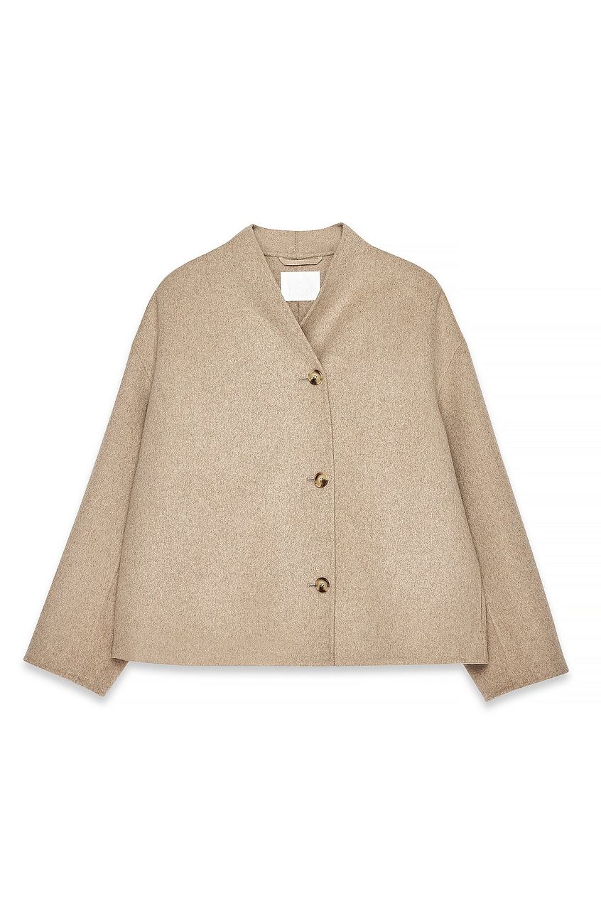 Wool Blend High Neck Short Coat