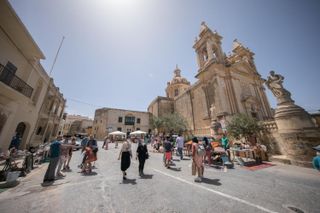 The crew set up an antiques market for one of the episodes in the stunning Sannat Square in Gozo.