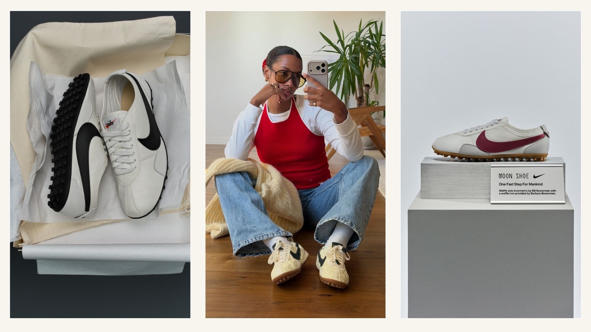 Collage of Nike Moon trainers.