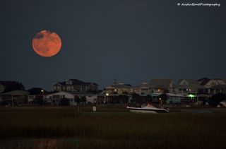 Harvest Moon over Murrells Inlet in South Carolina