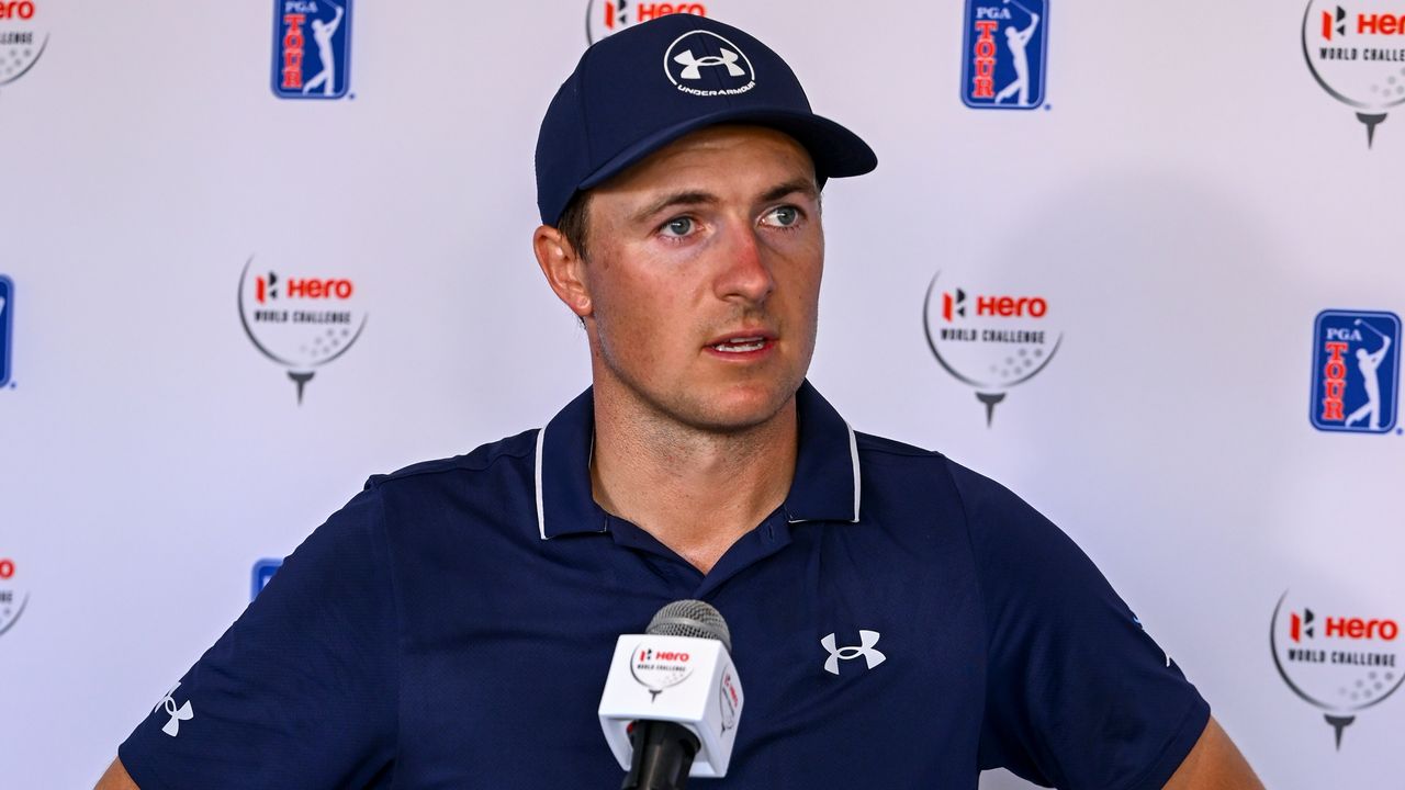 Jordan Spieth speaks during a press gathering