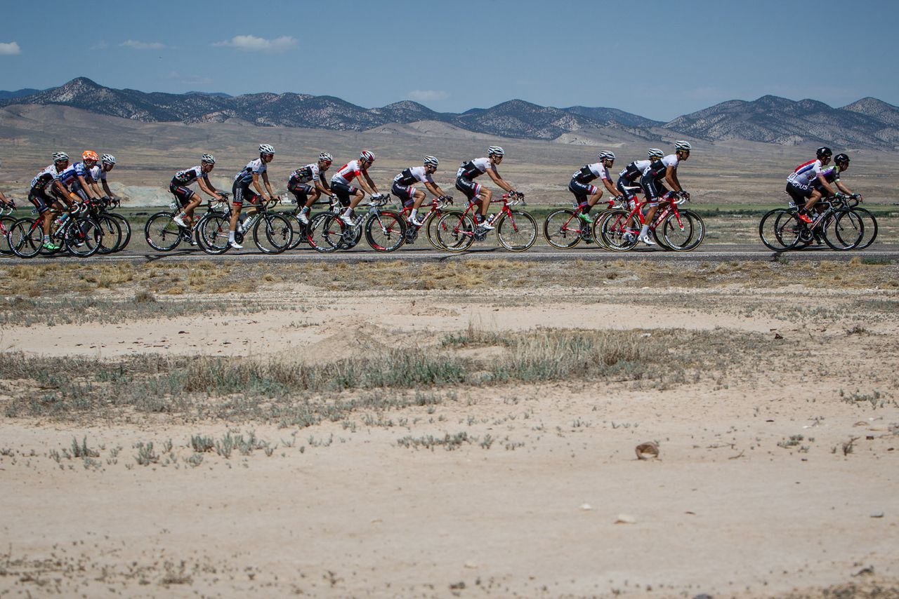 The Trek-Segafredo squad gather at the head of the peloton