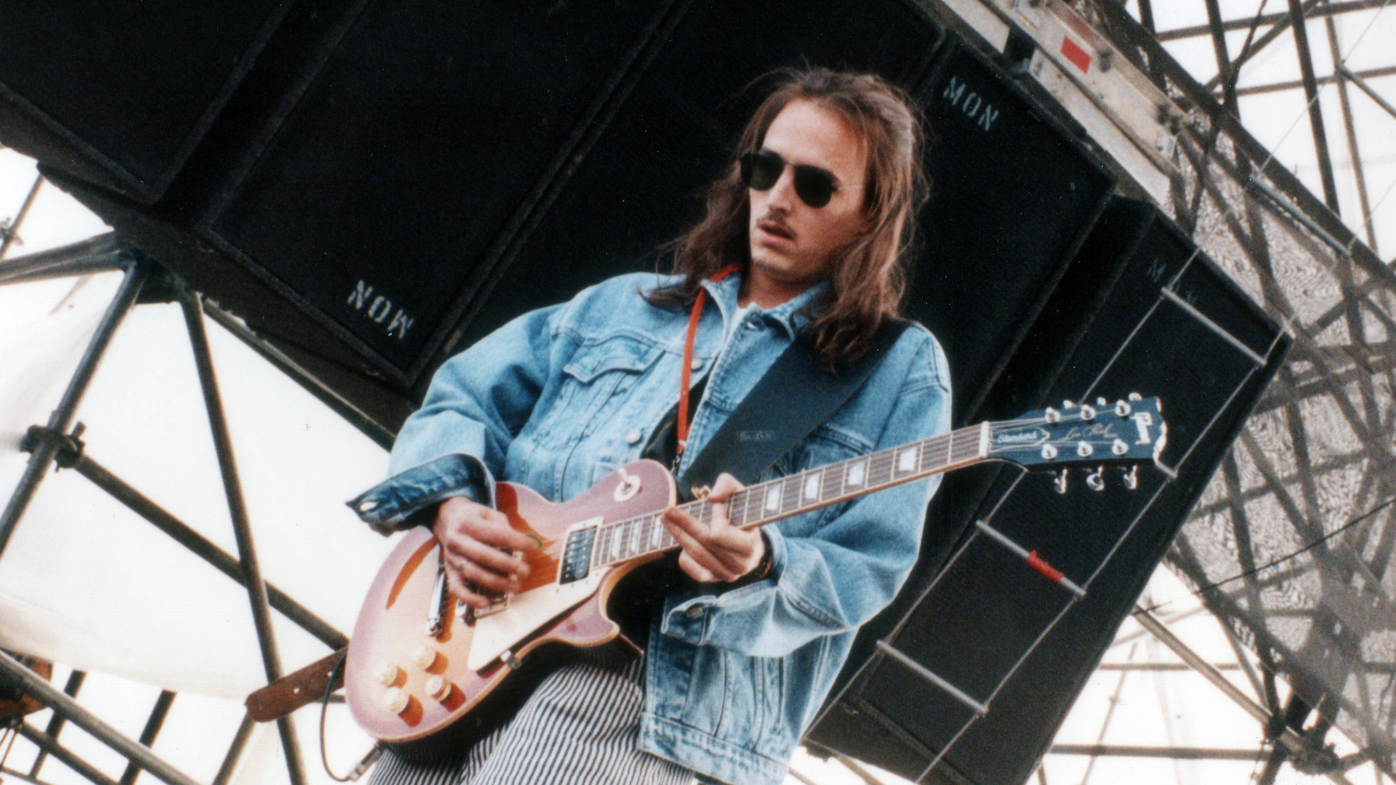 Mike McCready of the band Pearl Jam performs at Lollapalooza at Harriet Island in St. Paul, Minnesota on August 28, 1992.