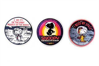 Astronaut Snoopy embroidered patches are among the exclusives that will be offered by Peanuts Worldwide at San Diego Comic-Con in July 2018.