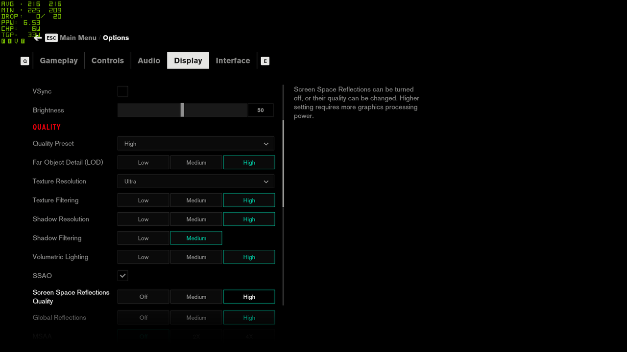 Control graphics settings